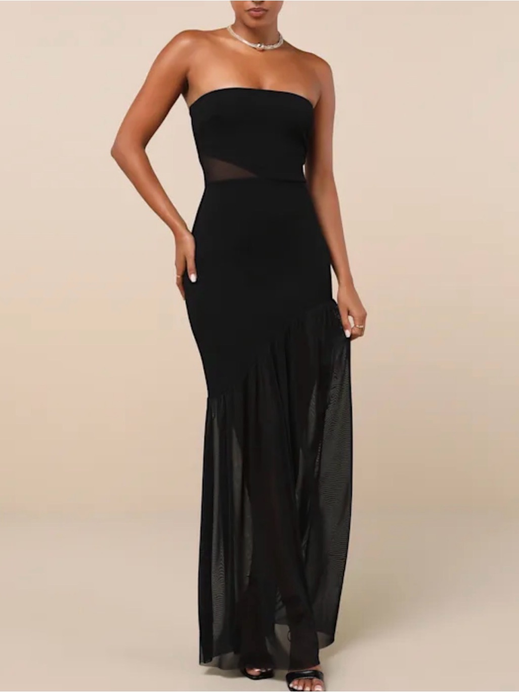 Lulu's Black Strapless Mesh-Panel Maxi Dress